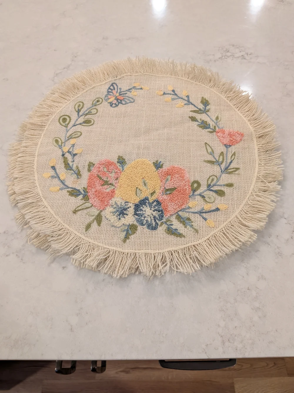 Round Fringed Floral Embroidered Placemat 14
